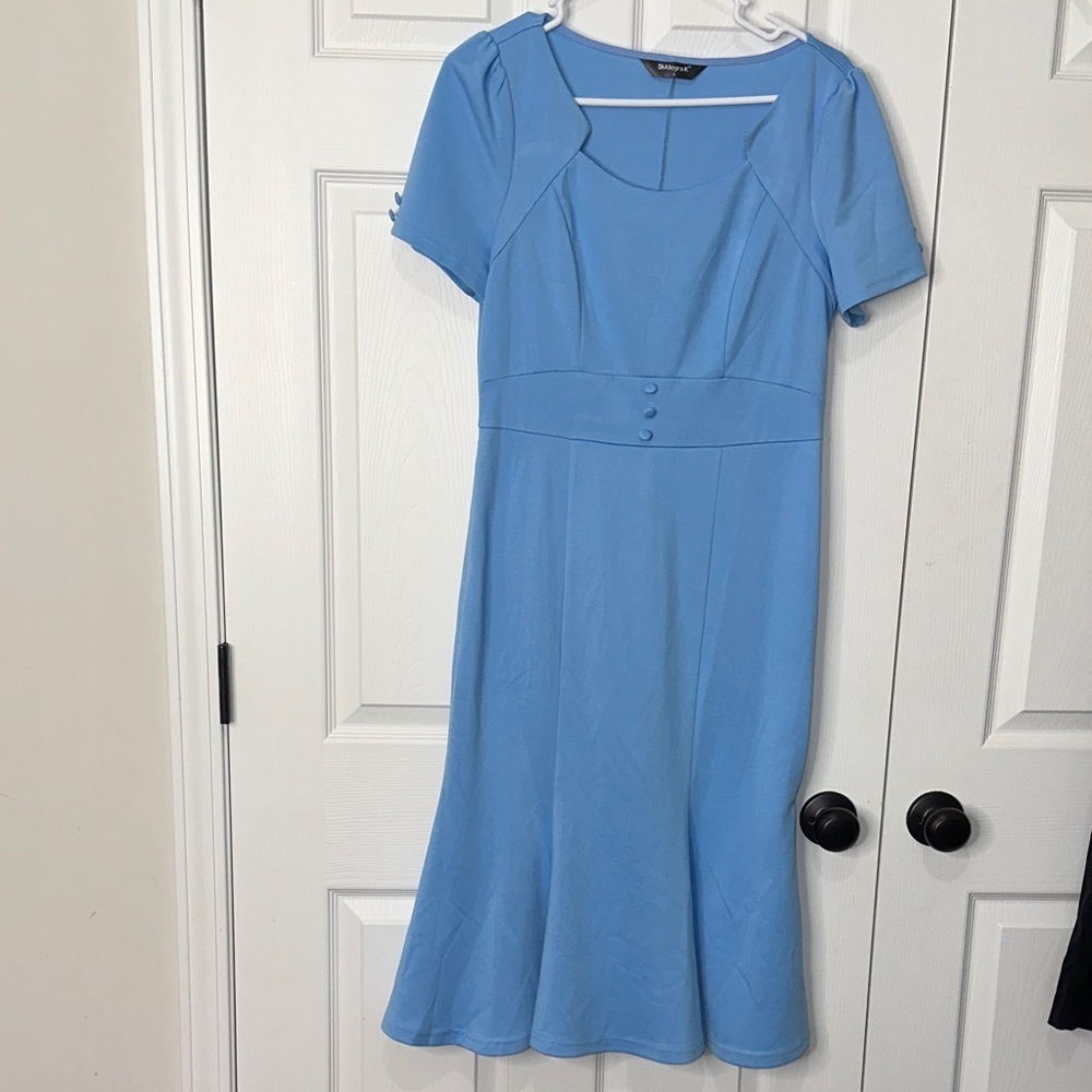 Allegra K Light Blue Buttoned Midi Dress